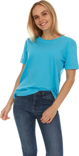 Vista 2 de Brix Camiseta de ajuste holgado para mujer, camisetas de algodón con cuello redondo.