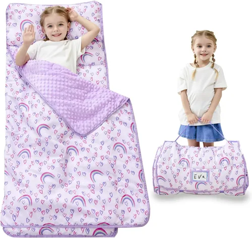 Vista 16 de Lasoftan Tapete para siesta para niños con almohada y manta, tapetes enrollados extra grandes para siestas, bolsas de dormir para niños y niñas
