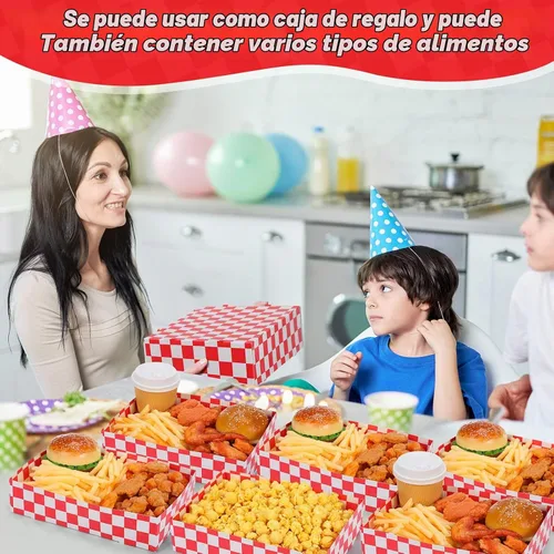 Vista 6 de Norme Red - Bandeja de comida desechable a cuadros para servir bote, 100