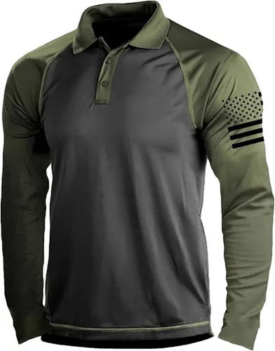Vista 11 de Camisa polo de manga larga con bandera estadounidense para hombre, cuello gráfico patriótico, camiseta de golf, moderna, casual, cuello en V, tops
