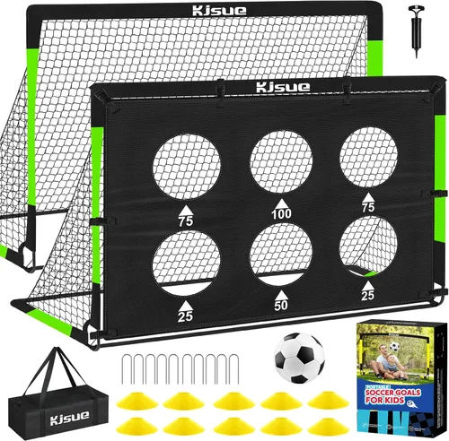 Vista 8 de Juego de portería de fútbol infantil para patio trasero – 2 porterías de fútbol de 6 x 4 pies, equipo de entrenamiento, red de fútbol para niños
