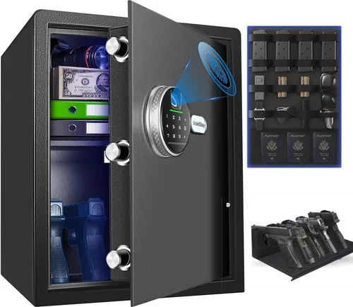 Vista 9 de Caja de seguridad biométrica para el hogar, caja de seguridad para pistola de huellas dactilares, caja de dinero para joyas, pistola de dinero