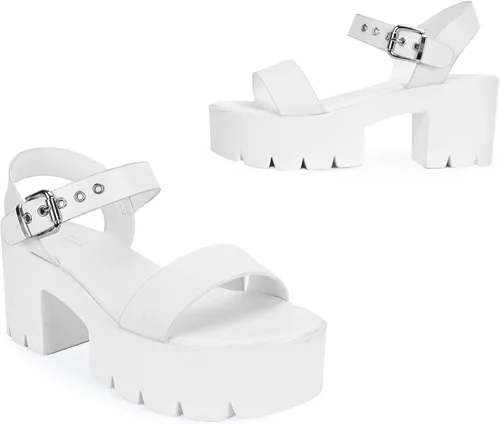 Vista 5 de READYSALTED Womens Chunky Platform Sandals Open Toe Ankle Strap Block Heeled Sandals with Adjustable Ankle Strap