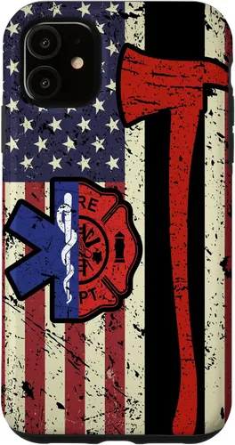 Vista 8 de Funda para iPhone 16 EMT Firefighter American Flag Patriot Paramedic Firefighter