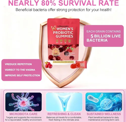 Vista 4 de Suplementos nutricionales prebióticos Gomitas probióticas para mujeres y mujeres, probióticos exclusivos con pH equilibrado, control de sabores