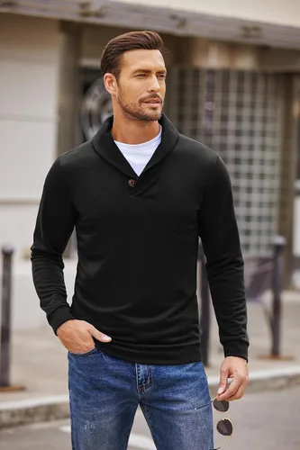 Vista 2 de COOFANDY Suéter de punto de manga larga casual con cuello de chal para hombre