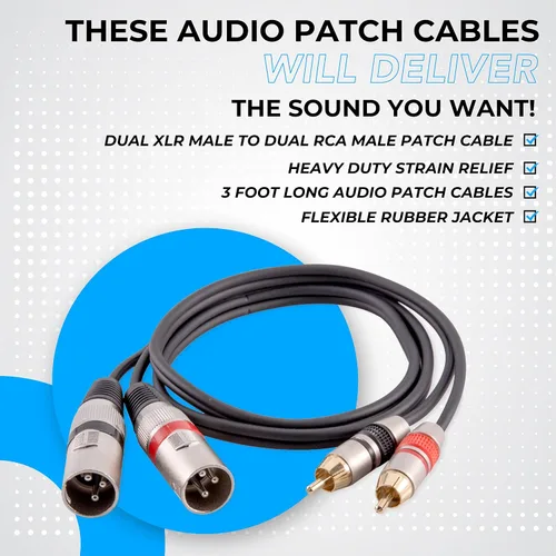 Vista 4 de Seismic Audio Altavoces 3 pies XLR Dual Cable de remiendo masculino, 2 XLR a 2 cables de audio RCA