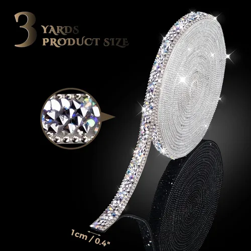Vista 2 de Calcomanías de diamantes de imitación brillantes de 3 yardas, diamantes de imitación para manualidades, calcomanías de diamantes de imitación