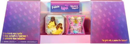 Vista 2 de MGA's Miniverse Mini Bratz Edición Limitada, paquete de 2 mini figuras de Felicia y Tweevils en embalaje de exhibición