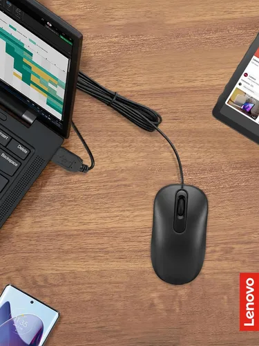 Vista 7 de Lenovo 100 Ratón con cable USB para PC, portátil, ordenador con Windows - Tamaño completo - Diseño ambidiestro - 3 botones - Sensor óptico rojo