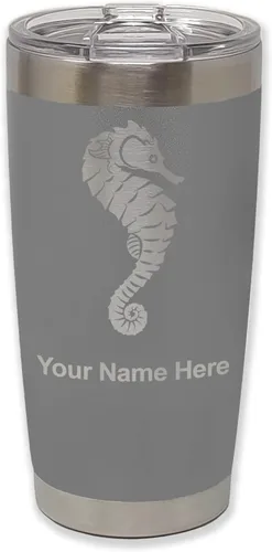 Vista 34 de LaserGram Vaso aislado al vacío de 20 onzas, caballito de mar, grabado personalizado incluido (negro)