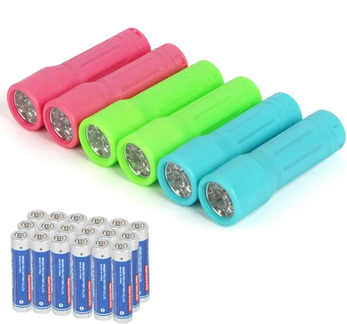 Vista 10 de Paquete de 3 mini linternas LED a granel, pequeñas linternas multicolor con cordón, 9 pilas AAA incluidas, para suministros de huracán, regalos de 3