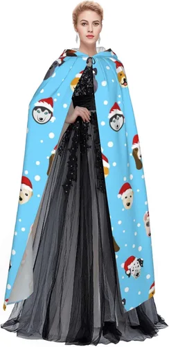 Vista 4 de Dog Wearing Christmas Hat Blue Cloak Halloween Costumes Witch Cloak Hooded Cloak Adult Long Cape Hood