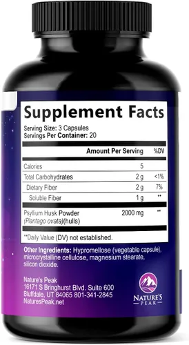 Vista 9 de Cápsulas de cáscara de psyllium – Polvo de cáscara de psyllium premium de 2000 mg por porción suplemento – Píldoras de fibra soluble natural – Apoya