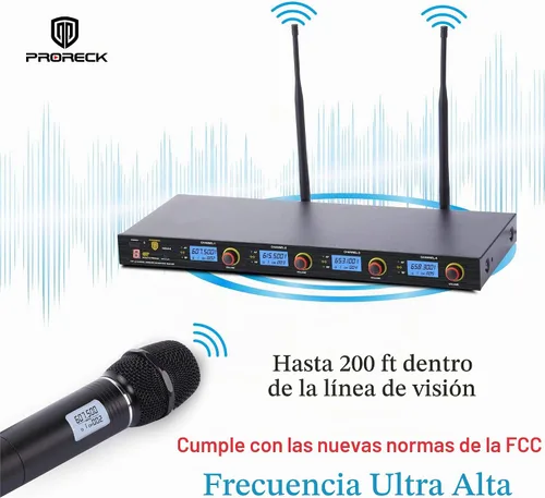 Vista 2 de PRORECK MX44 Sistema de micrófono inalámbrico UHF de 4 canales con 4 micrófonos de mano Máquina de karaoke