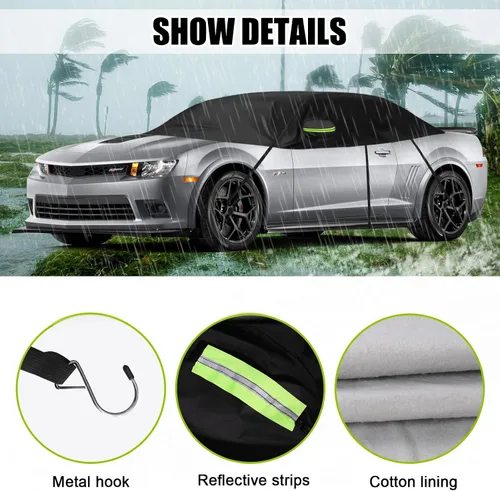 Vista 2 de Cubierta de media funda de automóvil compatible con Chevrolet Camaro 2010 2023, cubierta de parabrisas de invierno con cubierta de espejo lateral