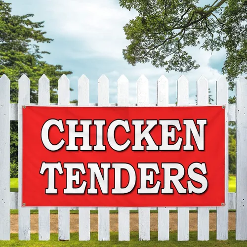 Vista 5 de Vinyl Banner Multiple Sizes Chicken Tenders Food Fair Restaurant Food & Beverage Outdoor Weatherproof Industrial Yard Signs Red 4 Grommets