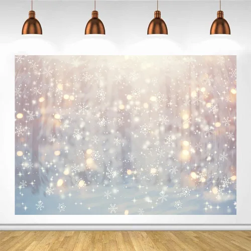 Vista 8 de Lofaris - Fondo de Navidad de Copo de Nieve Blanco Maravilloso de Invierno, Brillo de Navidad, Bokeh, Nieve, Decoraciones de Fiesta Familiar