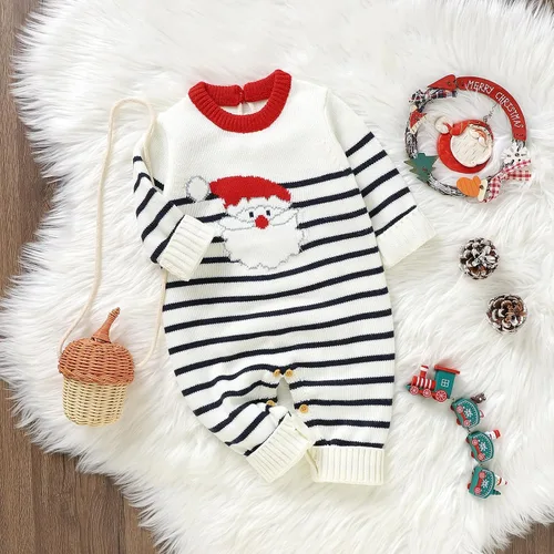 Vista 2 de sweetyhouse Traje de Navidad para bebé recién nacido, con estampado de Papá Noel, suéter de punto, ropa cálida de invierno