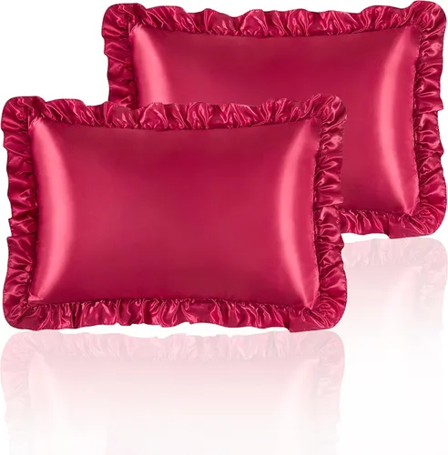 Vista 16 de Fundas de almohada de satén negro con volantes para el cabello y la piel, juego de 2 fundas de almohada de seda negras de tamaño estándar con cierre