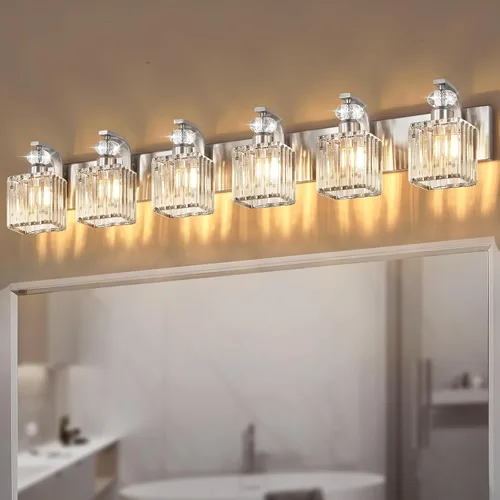 Vista 16 de Lámpara Moderna de Tocador de Baño, Luminarias de Baño de 4 Luces Negro Dorado Sobre Espejo, Aplique de Pared de Cristal de 28.4