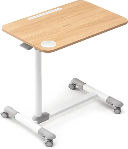 Vista 10 de ETHU Mesa de cama con elevador hidráulico, mesa de cama ajustable de altura de 27.1 a 34.2 pulgadas con ruedas bloqueables, mesa de grano de madera