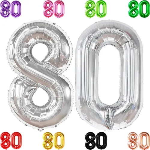 Vista 14 de KatchOn, Globos gigantes negros del número 80, 40 pulgadas, decoraciones de feliz cumpleaños 80 para mujer, globos de cumpleaños de 80 años