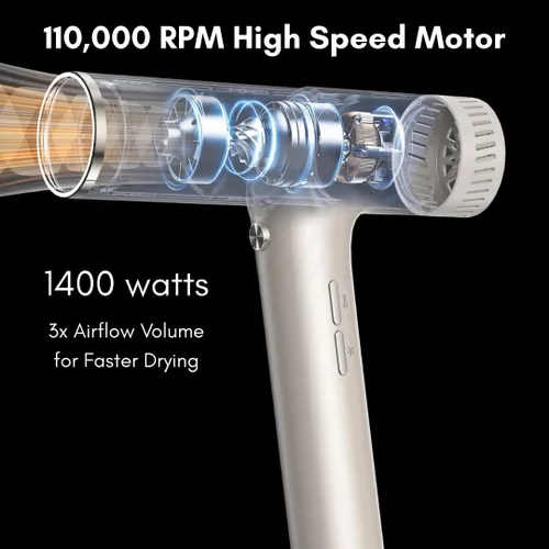 Vista 8 de Secador de pelo hipersónico Secador iónico de alta velocidad de 110,000 RPM con 500 millones de iones negativos Sin daños por calor, bajo ruido