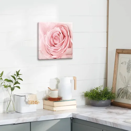 Vista 3 de Lienzo de primer plano con rosas rosadas, arte de pared rosa rubor, decoración de baño, luz estética, decoración de dormitorio, obras de arte