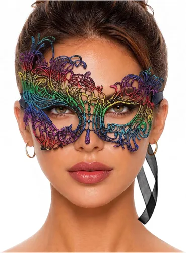 Vista 11 de Masquerade Mask For Women Lace Masquerade Mask for Masquerade Party, Proms, Venetian Party, Mardi Gras, Halloween & Cosplay Ana Bg Pluma de Pavo Real
