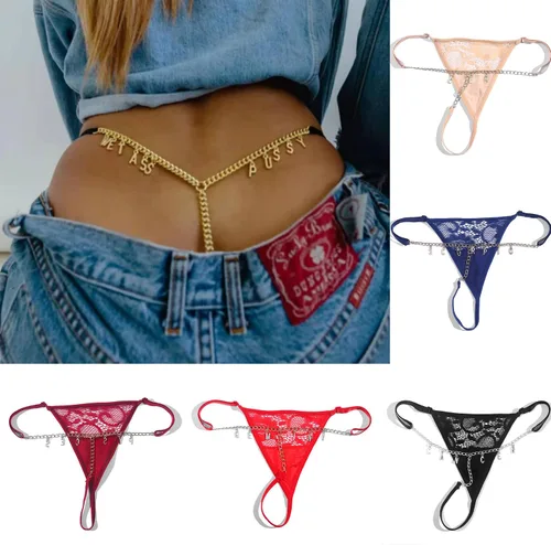 Vista 7 de Artsadd Tanga de cadena de cintura de encaje sexy personalizada para mujer, joyería con nombre personalizado, tanga de cadena plateada, regalo