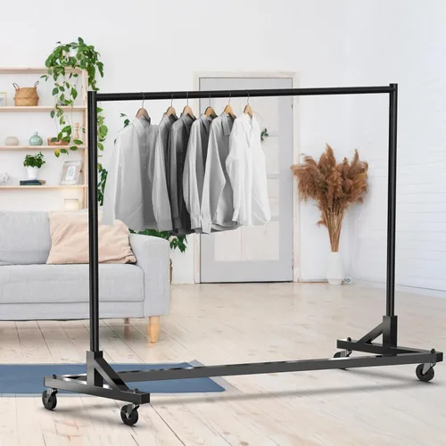 Vista 3 de Simple Houseware Perchero de grado industrial con base Z, carga de 500 libras con barra extra larga de 62 pulgadas, color negro