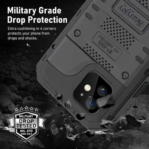 Vista 4 de Beasyjoy Funda para iPhone 12 - Impermeable, Grado Militar Resistente a Golpes con Protector de Pantalla Integrado, Protección Completa del Cuerpo