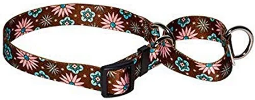 Vista 8 de Amarillo diseño de perro Martingale Collar, Grande, Marrón Flores rosa y verde azulado