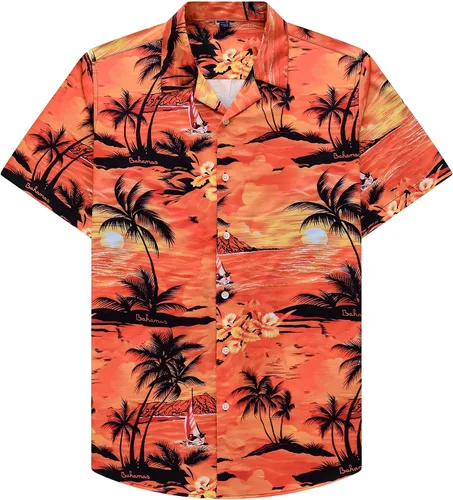 Vista 10 de Alimens & Gentle - Camisa de algodón estilo hawaiano para hombre, casual, de manga corta, ajuste regular 1609 rojo