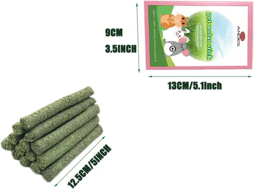Vista 2 de ANDES Juguetes masticables de conejo, 40 palitos de heno Timothy de aproximadamente 14 onzas/14.11 oz de hámster, bocadillos molares hechos a mano