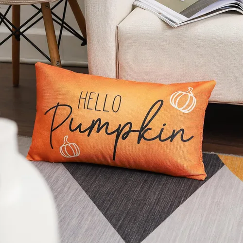 Vista 4 de wyooxoo Fundas de almohada de otoño de 12 x 20 pulgadas, fundas de almohada de otoño con texto en inglés "Hello Pumpkin", fundas de almohada