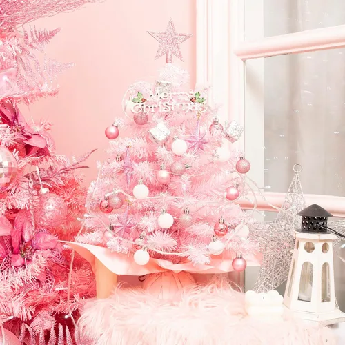 Vista 4 de XmasExp - Mini árbol de Navidad de 20 pulgadas con luces rosa, pequeño árbol de Navidad artificial para decoración de mesa de Navidad, decoración