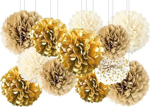Vista 7 de 12 pompones de papel de seda azules para colgar, pompones de flores para decoración de fiesta de techo