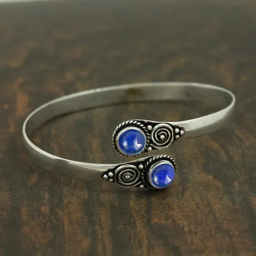 Vista 2 de Espejo piedra lunar natural lapislázuli labradorita brazalete de forma redonda piedra preciosa 925 plata superposición hecha a mano brazalete joyería