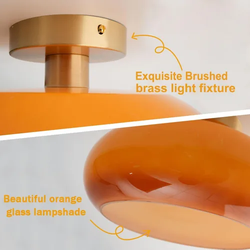 Vista 3 de Lámpara de techo empotrada de cristal naranja moderna cerca del techo con pantalla de vidrio de leche de 11 pulgadas, lámpara de montaje empotrado
