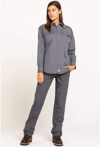 Vista 6 de ARIAT FR - Pantalón elástico DuraLight de lona apilable de pierna recta para mujer color gris hierro 27 Gris hierro