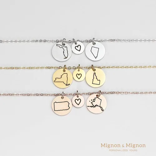 Vista 3 de Best Friend Necklace Long Distance Friendship Custom Two State Jewelry, Gifts for Women, Mother Daughter Relationship, Unique Personalized Necklace