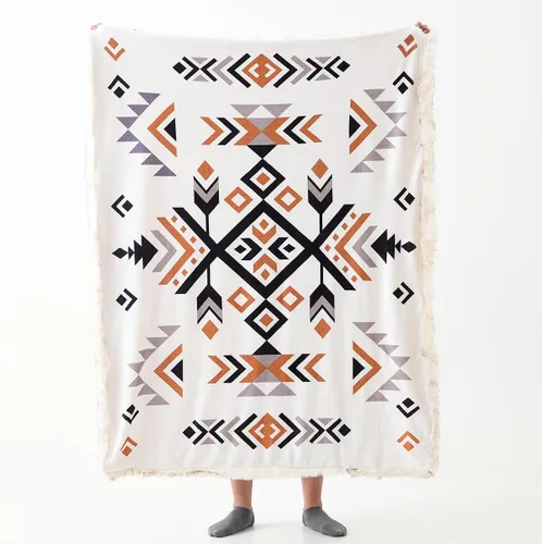 Vista 3 de Manta de felpa de piel sintética de lujo con patrón azteca, súper cálida, esponjosa, elegante, mullida manta decorativa para sofá, sillón, sofá