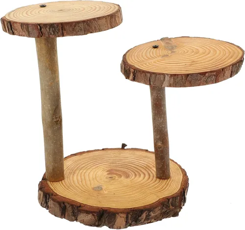 Vista 10 de HOMSFOU - Soporte de madera para cupcakes de 2 niveles, estante de exhibición de postres rústico multicapa, soporte redondo para mesa de boda