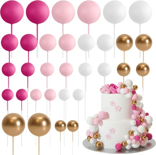 Vista 2 de ASTARON 52 piezas de decoración de pastel de bolas, mini globos, bolas de espuma, palitos de espuma, para decoración de tartas, bolas de decoración