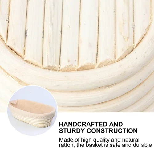 Vista 4 de Banneton - Cesta rectangular de ratán natural, herramienta para hornear pan con forro de tela extraíble para panes artesanales para masa madre