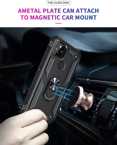 Vista 3 de Androgate Funda diseñada para Google Pixel 5A con protectores de pantalla HD, soporte de anillo de metal de grado militar, prueba de caídas de 15