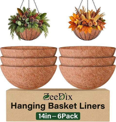 Vista 13 de ZeeDix Paquete de 3 forros de coco de 12 pulgadas para maceteros, revestimientos redondos para cestas colgantes 100% naturales, cesta de coco