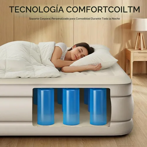 Vista 4 de Simpli Comfy Colchón inflable elevado tamaño individual de 18 pulgadas con bomba de CA integrada, cama de aire autoinflable rápida con parte